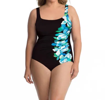 Miraclesuit Hanging Garden Sidewipe Underwire One Piece - Plus In Blue In Black