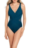 Miraclesuit Illusionist Crossover Allover Slimming One-piece Swimsuit In Blue