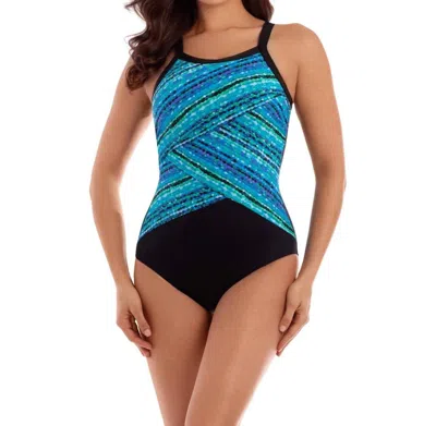 Miraclesuit Layered Highneck One Piece Swimsuit In Night Lights In Blue