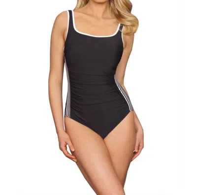 Miraclesuit Line Drive Shirred Racer One Piece Swimsuit In Black