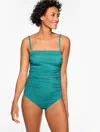 Miraclesuit Misses - Â® Avanti Bandeau One Piece - Painterly Stripe - Deep Teal - 16 Talbots In Deep Teal