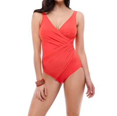 Miraclesuit Oceanus Underwire Surplice One Piece Swimsuit - Plus In Coral In Orange