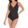 Miraclesuit Pin Point Oceanus Surplice One Piece Swimsuit In Black And White In Multi