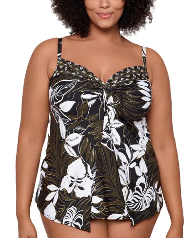 Miraclesuit Plus Size Elle Dorado Love Knot Underwired Tankini Top In Black