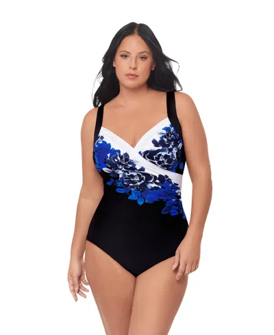 Miraclesuit Plus Size Ombra Fiore Sanibel Underwire One-piece Swimsuit In Blue