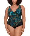 Miraclesuit Plus Size Flor De Mar Oceanus Tummy-control One-piece Swimsuit In Black Multi