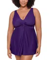 Miraclesuit Plus Size Marais Allover-slimming Twist-front Swimdress In Mulberry