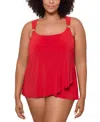 Miraclesuit Plus Size Razzle Dazzle Asymmetrical-drape Tankini Top In Cayenne
