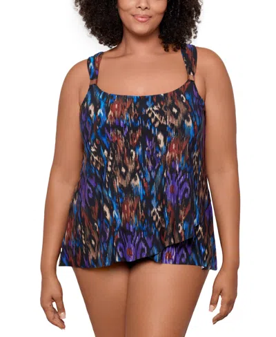 Miraclesuit Plus Size Razzle Dazzle Asymmetrical-drape Tankini Top In Blue