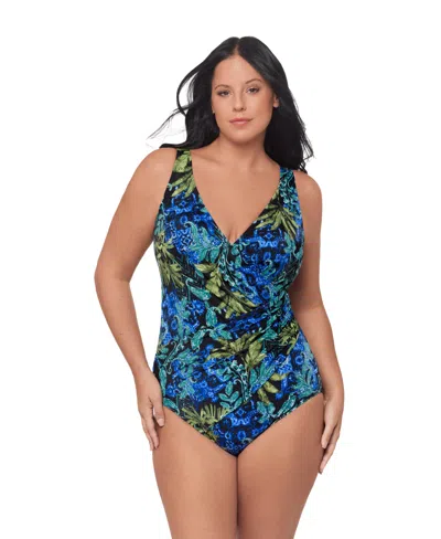 Miraclesuit Plus Size V-neck One-piece Swimsuit In Blue