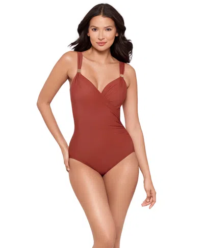Miraclesuit Razzle Dazzle Siren Twist-front Underwire Allover Slimming One-piece Swimsuit In Brown