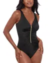 Miraclesuit Razzle Dazzle Zip-up One-piece Swimsuit In Black