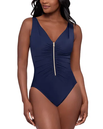 Miraclesuit Razzle Dazzle Zip One Piece Swimsuit In Blue