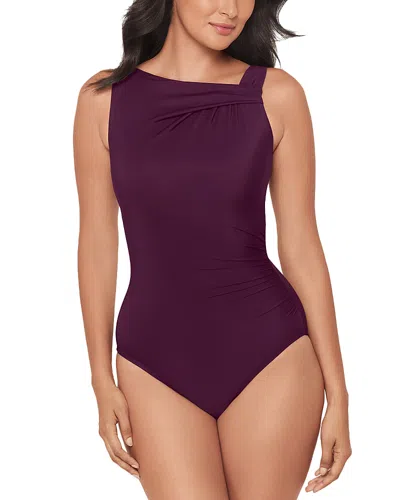 Miraclesuit Rock Solid Avra Underwire Asymmetric One Piece Swimsuit In Burgundy