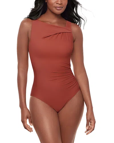 Miraclesuit Rock Solid Avra Underwire Asymmetric One Piece Swimsuit In Brown