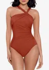 Miraclesuit Rock Solid Europa Asymmetric Underwire One Piece Swimsuit In Orange