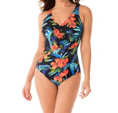 Miraclesuit Samoan Sunset Oceanus Surplice One Piece Swimsuit In Navy In Blue