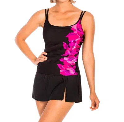 Miraclesuit Scoopneck Shirred Bodice Swimdress In Pink Happy Place In Black