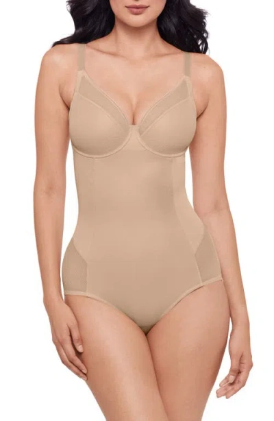 Miraclesuit ® Sheer Mesh Trim Underwire Shaping Bodysuit In Brown