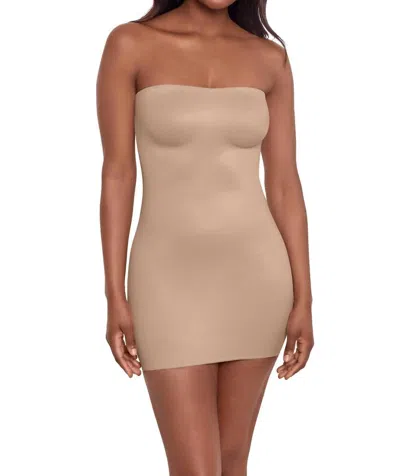 Miraclesuit Show Stopper Strapless Slip Mini Dress In Warm Beige In Neutral