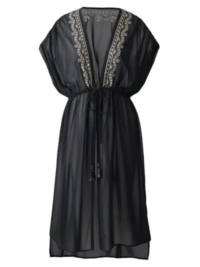 Miraclesuit Swim Women's Beach Etc. Beaded Georgette Kimono-style Cover-up In Black