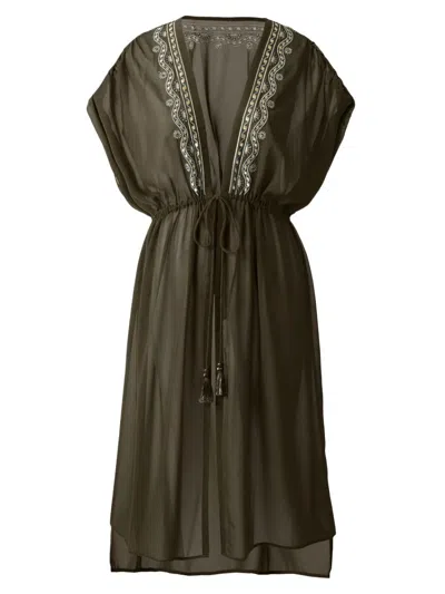 Miraclesuit Swim Women's Beach Etc. Beaded Georgette Kimono-style Cover-up In Green