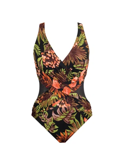 Miraclesuit Swim Women's Botanico Crossover One-piece Swimsuit In Black Multi