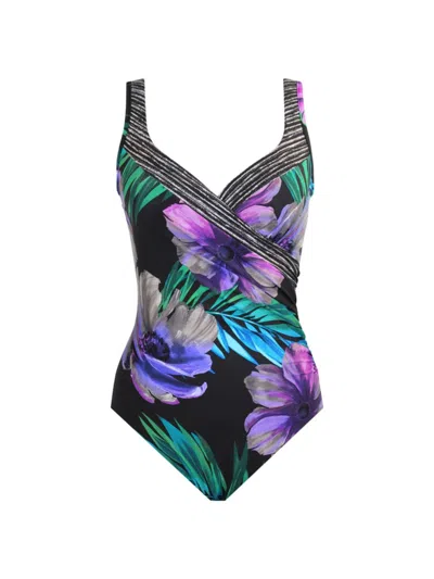 Miraclesuit Swim Women's Flora Aura Its A Wrap One-piece Swimsuit In Black Multi