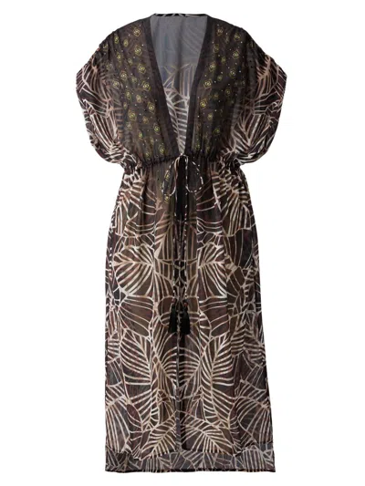 Miraclesuit Swim Women's Lets Be Fronds Leaf-print Kimono-style Cover-up In Multi