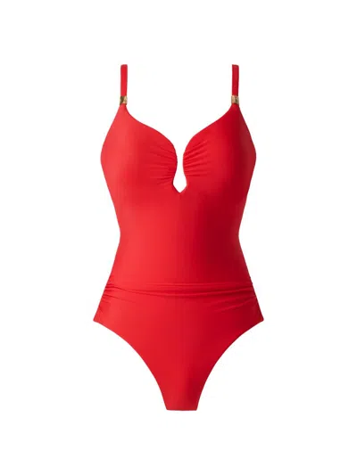 Miraclesuit Swim Women's Razzle Dazzle Antheia Plunging V-neck One-piece Swimsuit In Red