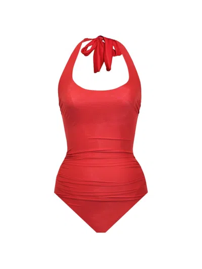 Miraclesuit Swim Women's Rock Solid Utopia Halter One-piece Swimsuit In Cayenne