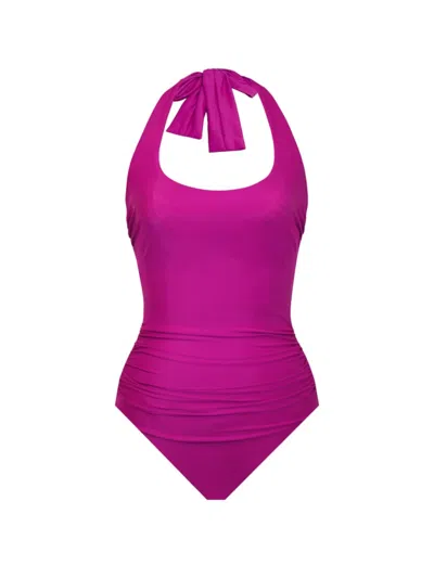 Miraclesuit Swim Women's Rock Solid Utopia Halter One-piece Swimsuit In Framboise