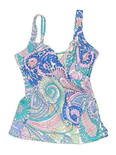 Pre-owned Miraclesuit Swimsuit Top Blue Paisley Pattern V-neck Swimwear