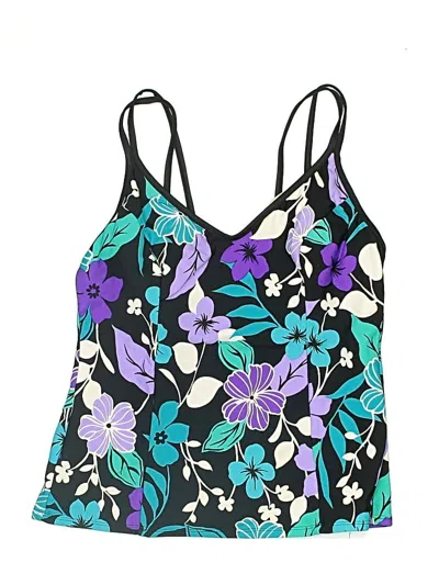 Pre-owned Miraclesuit Swimsuit Top Purple Floral Pattern Swimwear