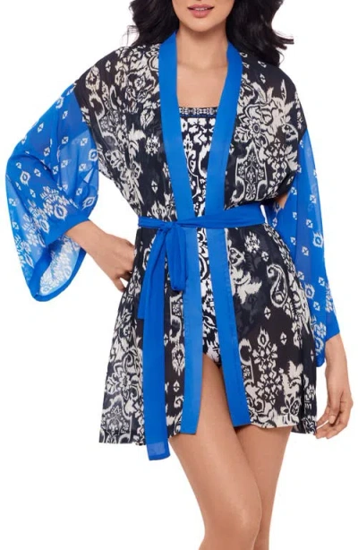 Miraclesuit ® Talavera Long Sleeve Cover-up In Midnight Blue/white