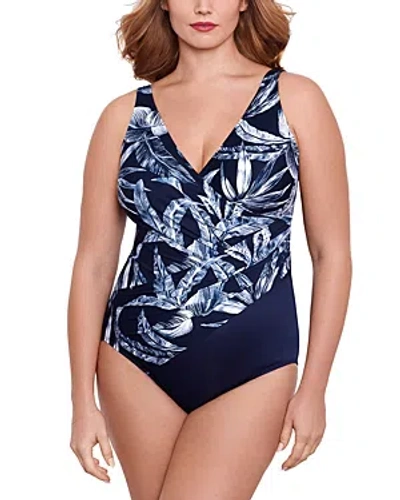 Miraclesuit Plus Size Tropica Toile Oceanus Tummy Control One-piece Swimsuit In Midnight Blue