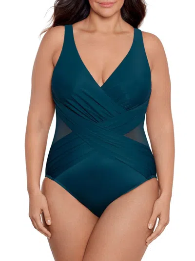 MIRACLESUIT WOMEN'S PLUS ILLUSIONIST V-NECK CROSSOVER ONE-PIECE SWIMSUIT