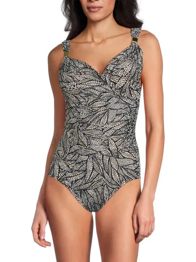 Miraclesuit Women's Leaf-print Ruched One-piece Swimsuit