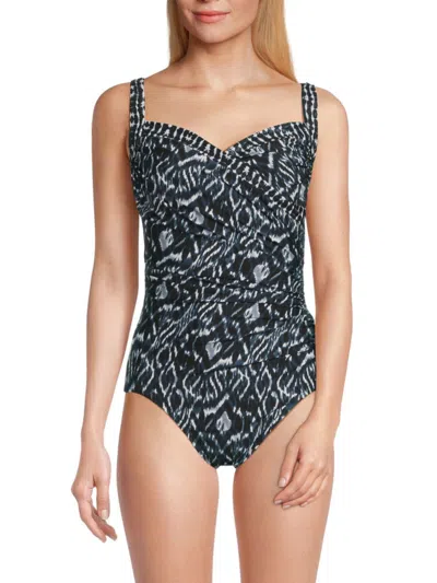 Miraclesuit Women's Printed Draped One-piece Swimsuit In Gray