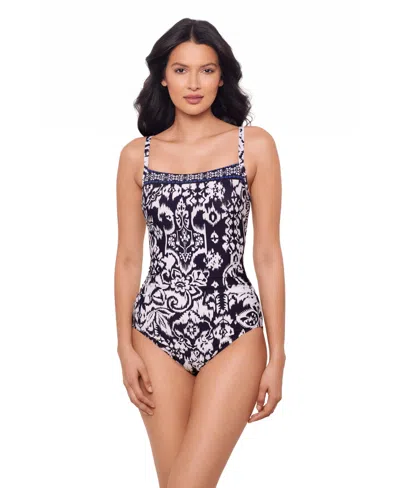 Miraclesuit Women's Printed Square Neck Underwire One-piece Swimsuit In Blue