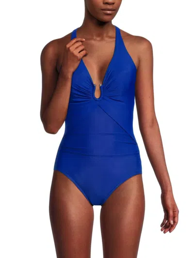Miraclesuit Women's Razzle Dazzle One Piece Ruched Swimsuit In Azul Blue