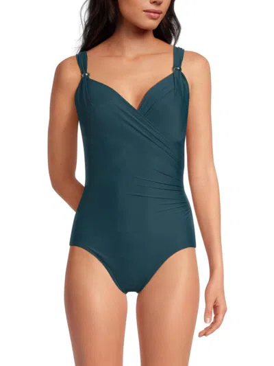 Miraclesuit Women's Razzle Dazzle Ruched One-piece Swimsuit In Green