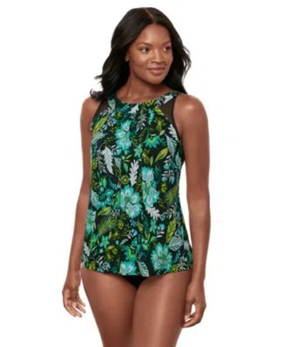 MIRACLESUIT WOMENS FLORICA URSULA UNDERWIRE TANKINI TOP HIGH WAIST TUMMY CONTROL BIKINI BOTTOMS