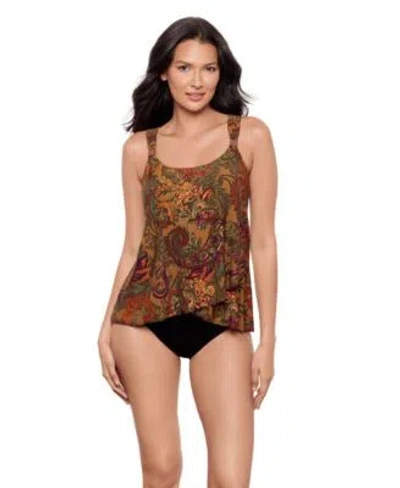 MIRACLESUIT WOMENS PERISSA DAZZLE UNDERWIRE TANKINI TOP HIGH WAIST TUMMY CONTROL BIKINI BOTTOMS