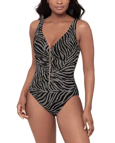 Miraclesuit Zirconic Zipt One Piece Swimsuit In Black