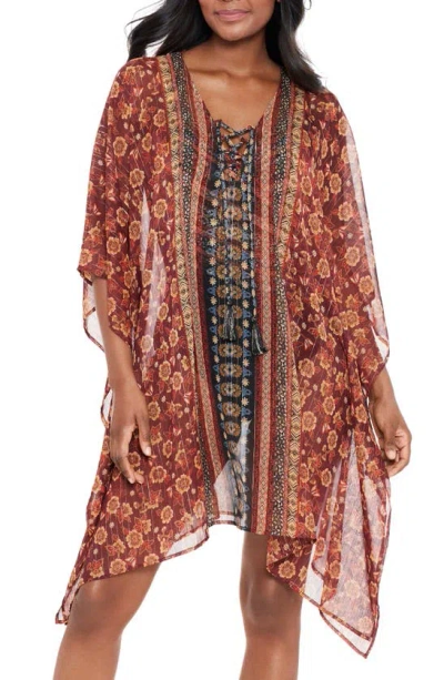 Miraclesuit Zwina Lace-up Cover-up Caftan In Burgundy
