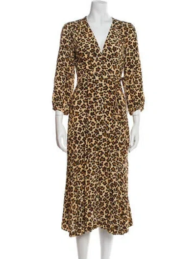 Pre-owned Mirae Animal Print Midi Length Dress In Neutral
