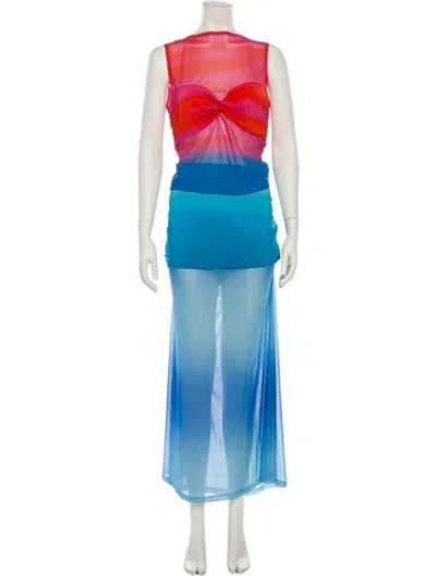 Pre-owned Mirae Colorblock Pattern Mesh Accents Skirt Set In Blue