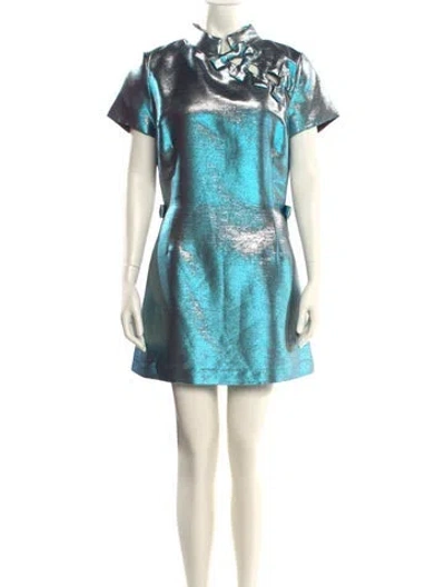Pre-owned Mirae Colorblock Pattern Mini Dress W/ Tags In Blue