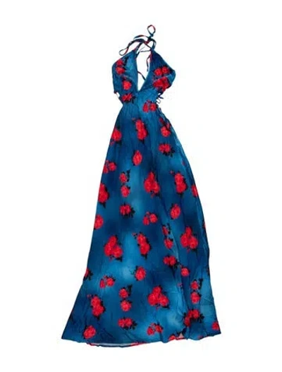 Pre-owned Mirae Floral Print Long Dress In Blue